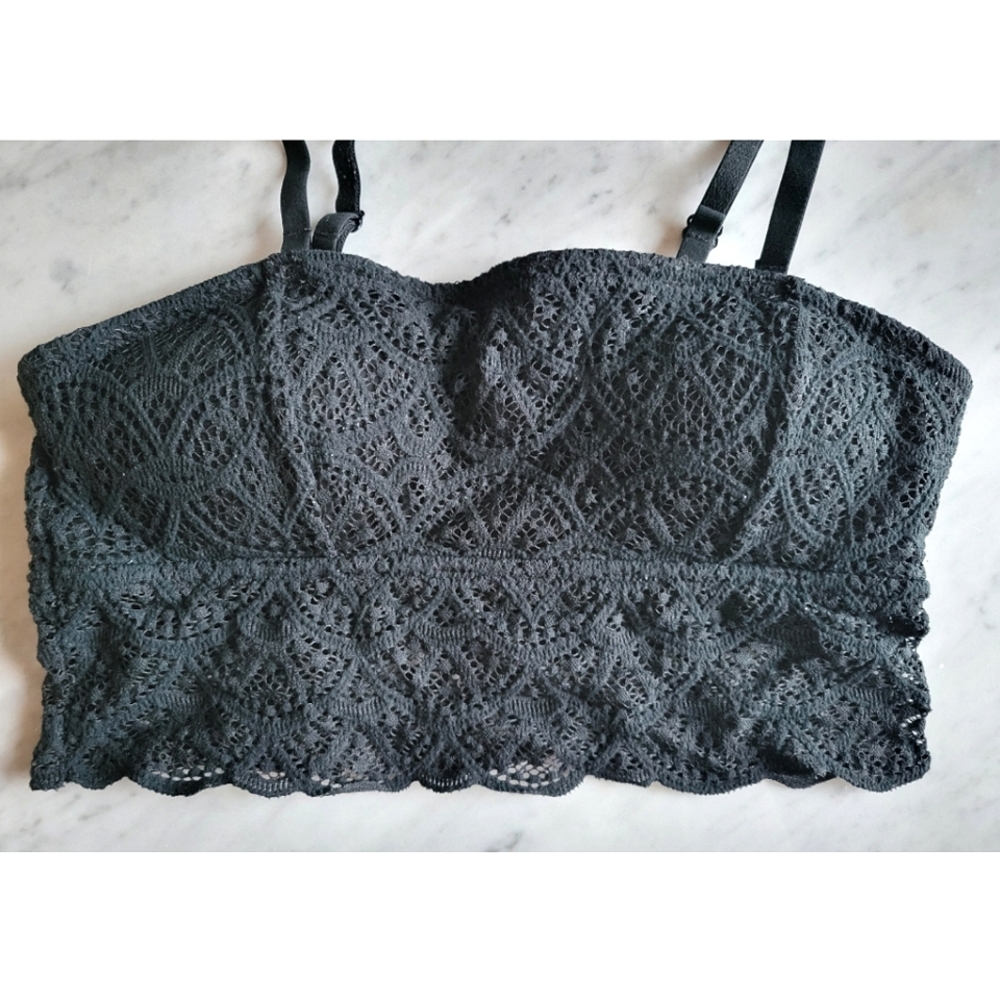Colsie Black Bandeau Bralette Balconette Lace Medium
